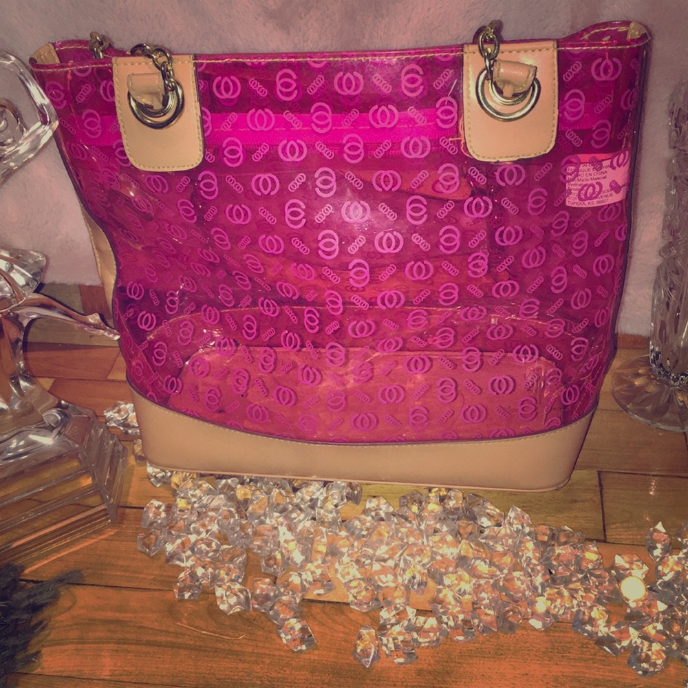 ‼️SALE‼️Clutches clear bag pink with beige strap